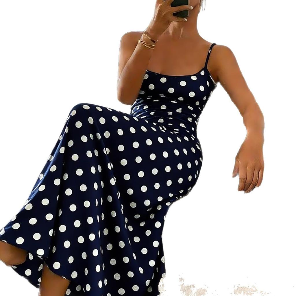 European and American Women's Clothing Spring and Summer New Product Temperament Elegant Wind Polka Dot Printing Slim Dress