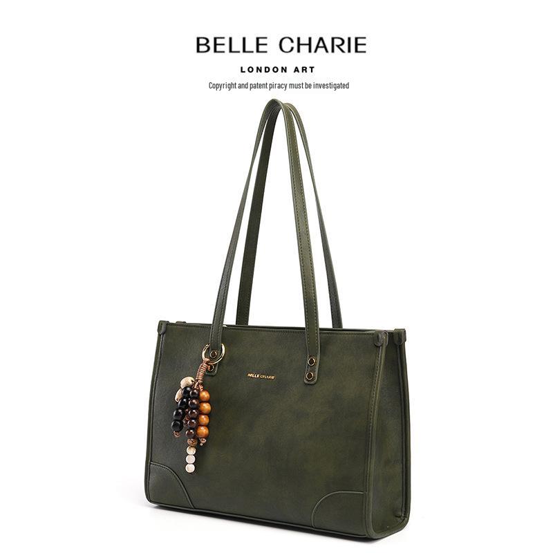 Women's Olive Green Retro Tote Bag - High-end Shoulder Bag for Autumn/Winter 2025
