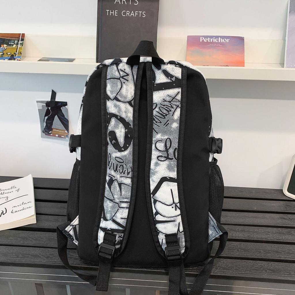 School Bag Men 2025 Personality Graffiti School Bag Tide Brand Big Couple Travel Backpack