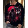 Men's Summer Long Sleeve 3d Printed Wolf Print T-Shirt Tops Men Streetwear Clothing Round Neck Graphic Long Sleeve T-Shirt