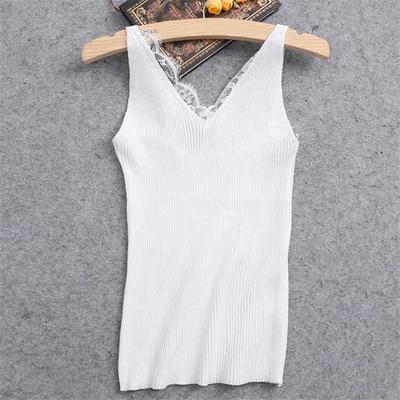 Women V-neck Lace Top Camisole Sleeveless Cotton Sexy Tanks Tops Knitted Cami Seamless Cropped Vest