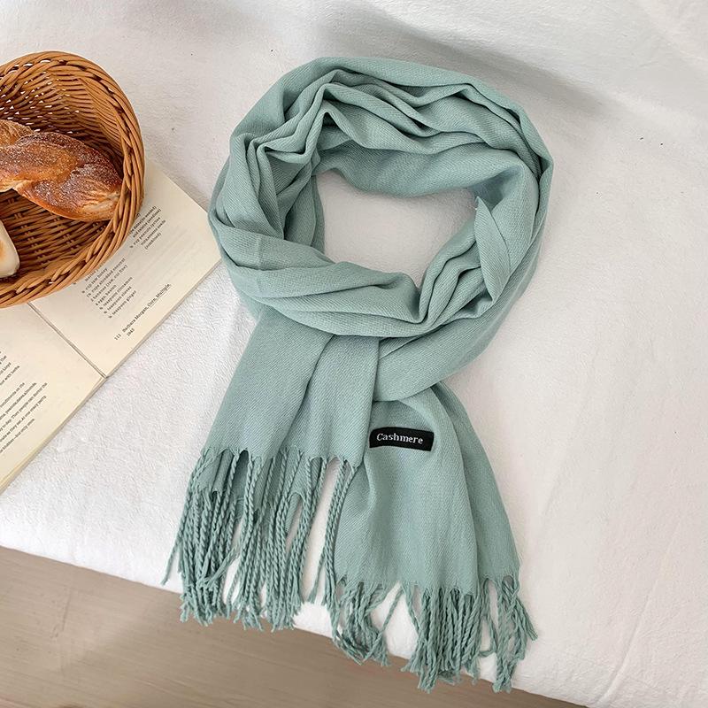 Scarf women's winter high-end sense new imitation cashmere solid color versatile warm fringed shawl scarf