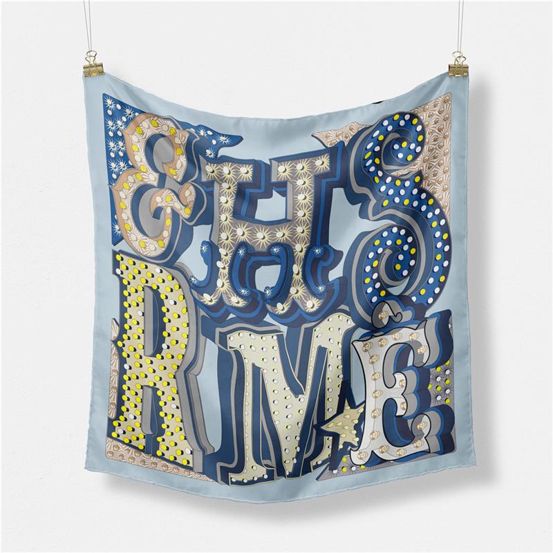 

Twill Silk Scarf Woman Letters Painting Square Scarves Wraps Bandana Small Hijab Silk Foulards Tie Headband Neckerchief 53CM 53CM x 53CM