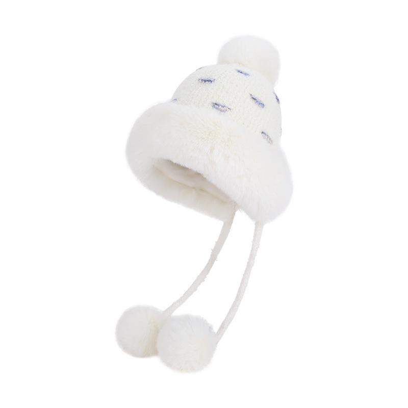 

Зимняя теплая шапка женская кашемировая ветрозащитная шапка-бомбер большая голова вязаная шапка рыбака белый