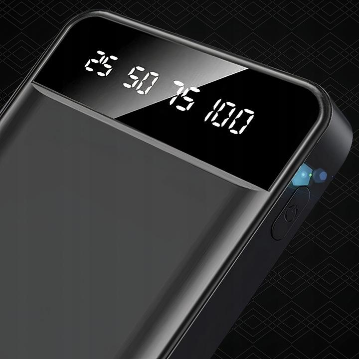 Duży Mocny Szybki Powerbank Ładowarka 10000Mah 2Xusb Usb-C Latarka Led Slim