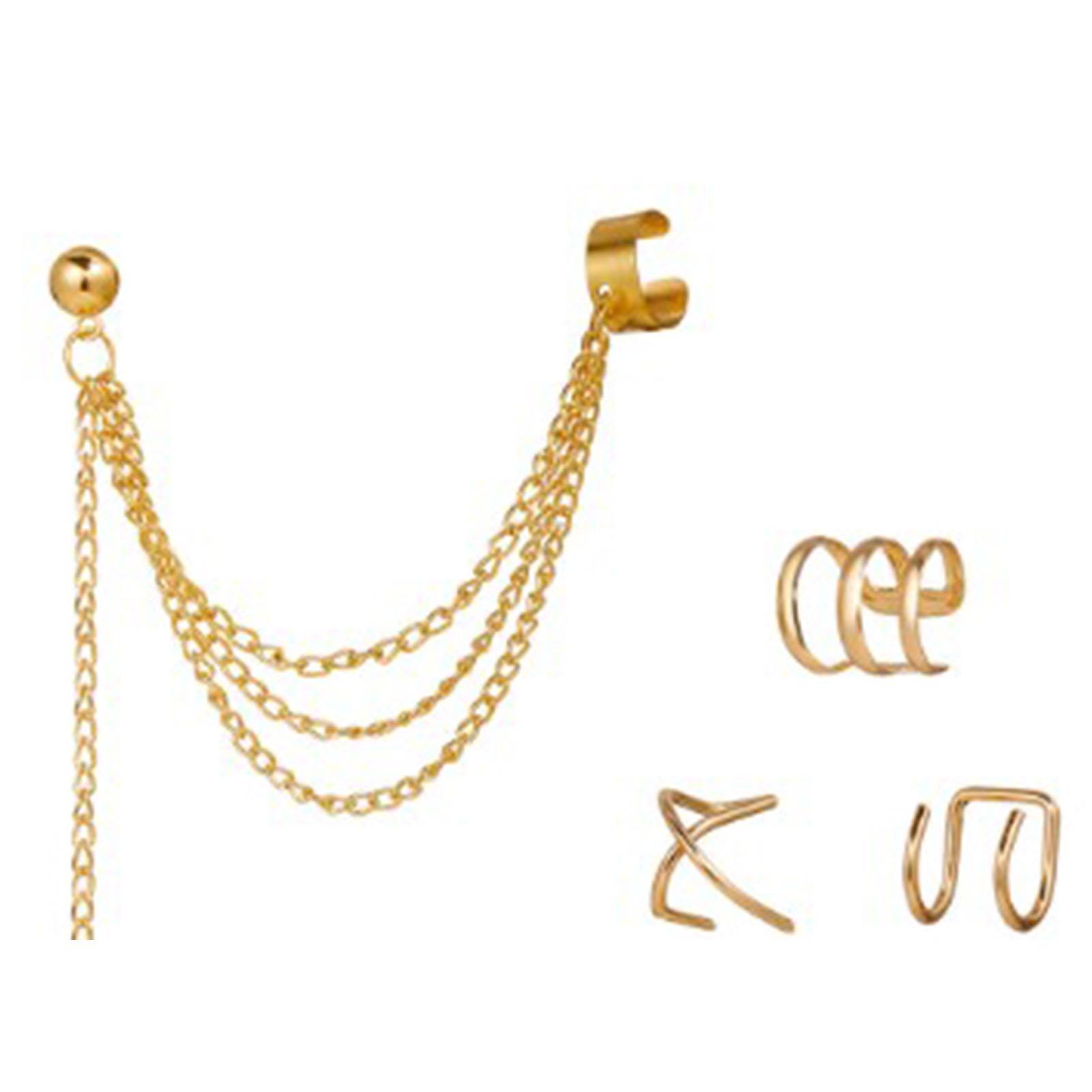 

7pcs Ear Cuffs Earrings Women Girls Alloy Stylish Leaf Star Shaped Pendant Clip On Earrings Jewelry Set