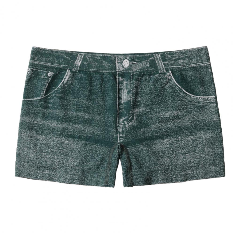 Women Imitation Denim Short High Stretchy Leggings Short Jeans with Pockets Tight Fitting Summer Shorts Daily Wear