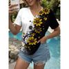 Women's T Shirt Floral Graphic Vintage Stylish Short Sleeve V Neck Streetwear Tops Oversized Clothing Print