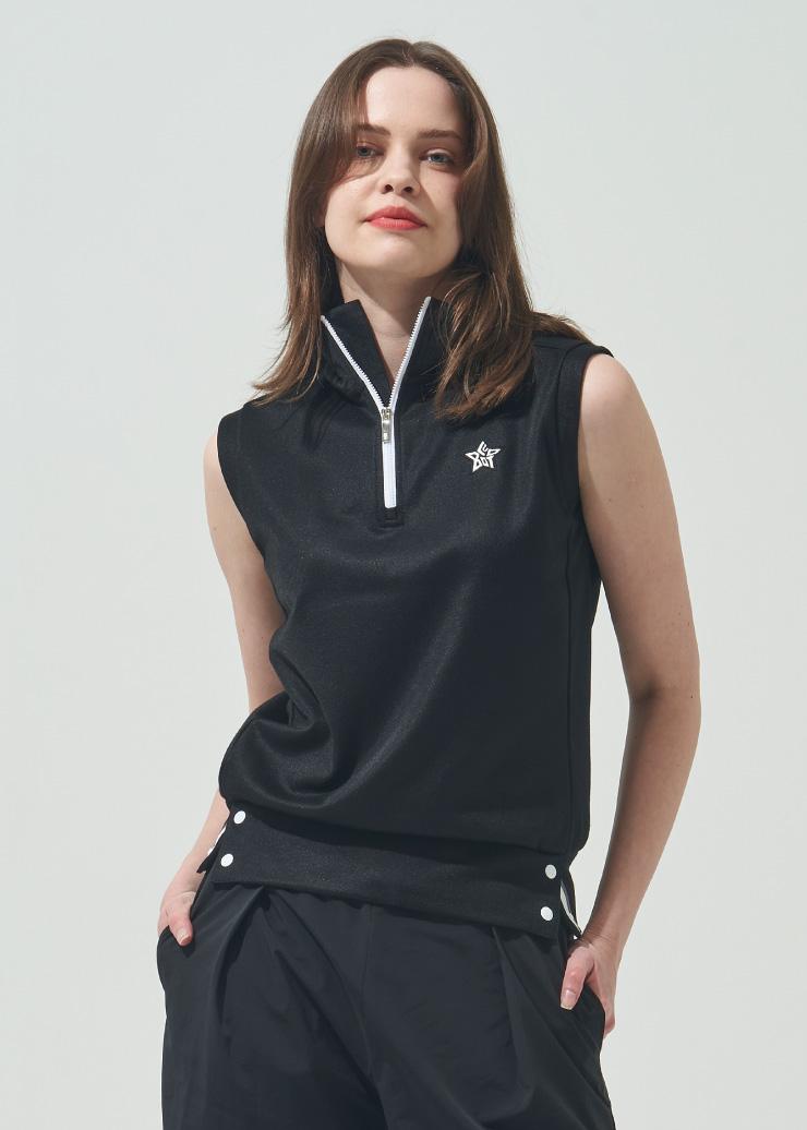 Blue Dot Half-Zip Sleeveless T-Shirt Plus_Bk 85