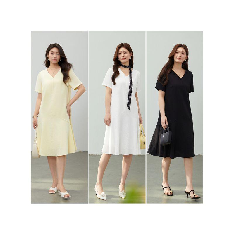 [Fog Listening Style] Oruo Style V Neck Texture Holiday Dress Qlx Plus Size Plus Size Ladies Summer Clothing New Arrival