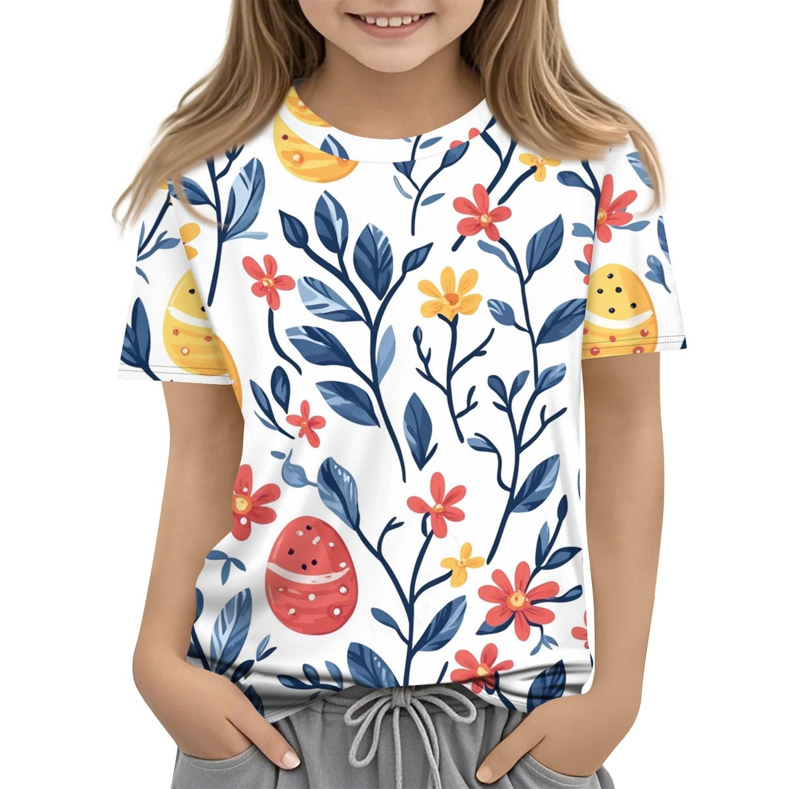 

Детская модная повседневная футболка с коротким рукавом и принтом в виде Пасхи и круглым вырезом 140