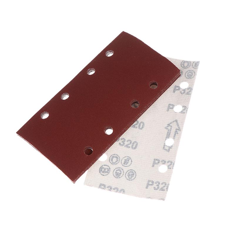 10pcs 8-Hole Rectangular Premium Flocked Sandpaper Sheets Self-Adhesive 185X93mm - Assorted Grits For Air Grinders
