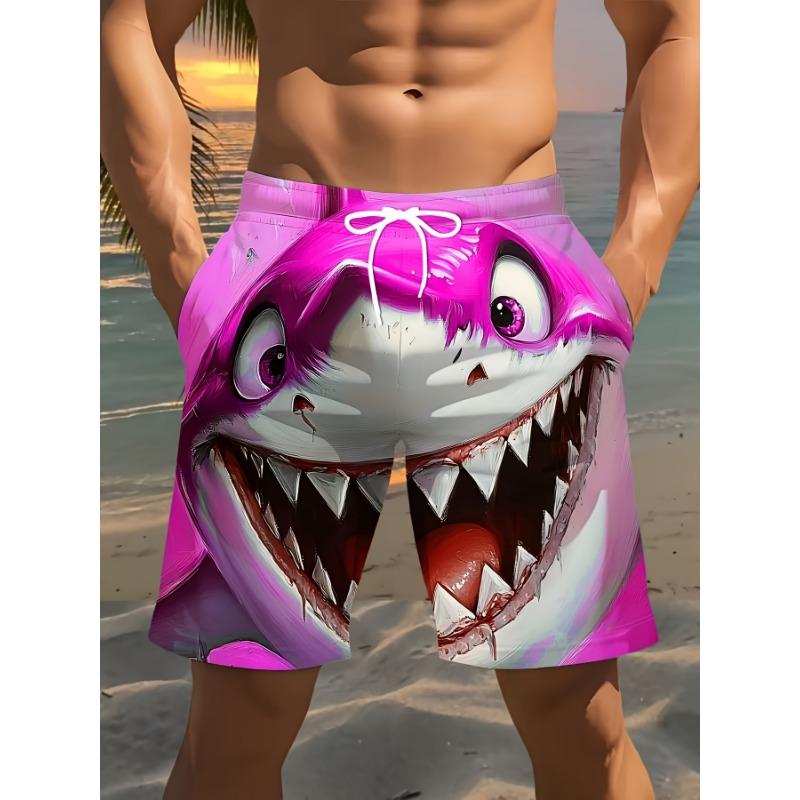 Nuovi Pantaloncini da Spiaggia Stampati Moda Uomo Stampa Dominante con Motivo Grande Squalo