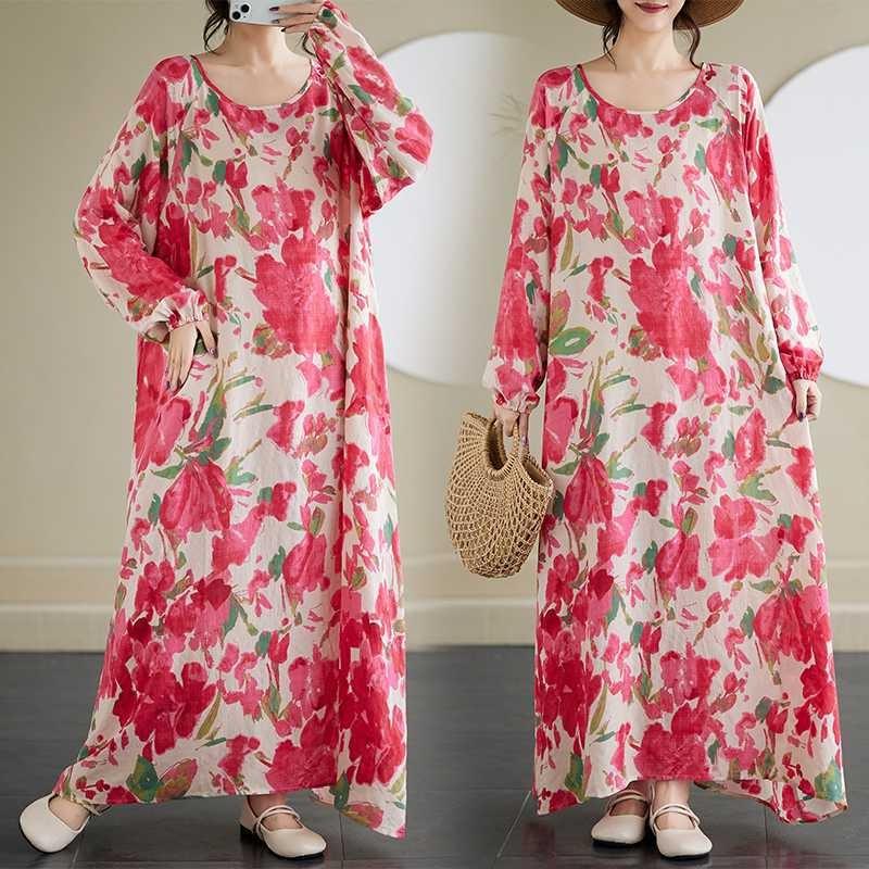 

New Japanese Retro Long Sleeve Age Reducing Plus Size Casual Dresses One Size