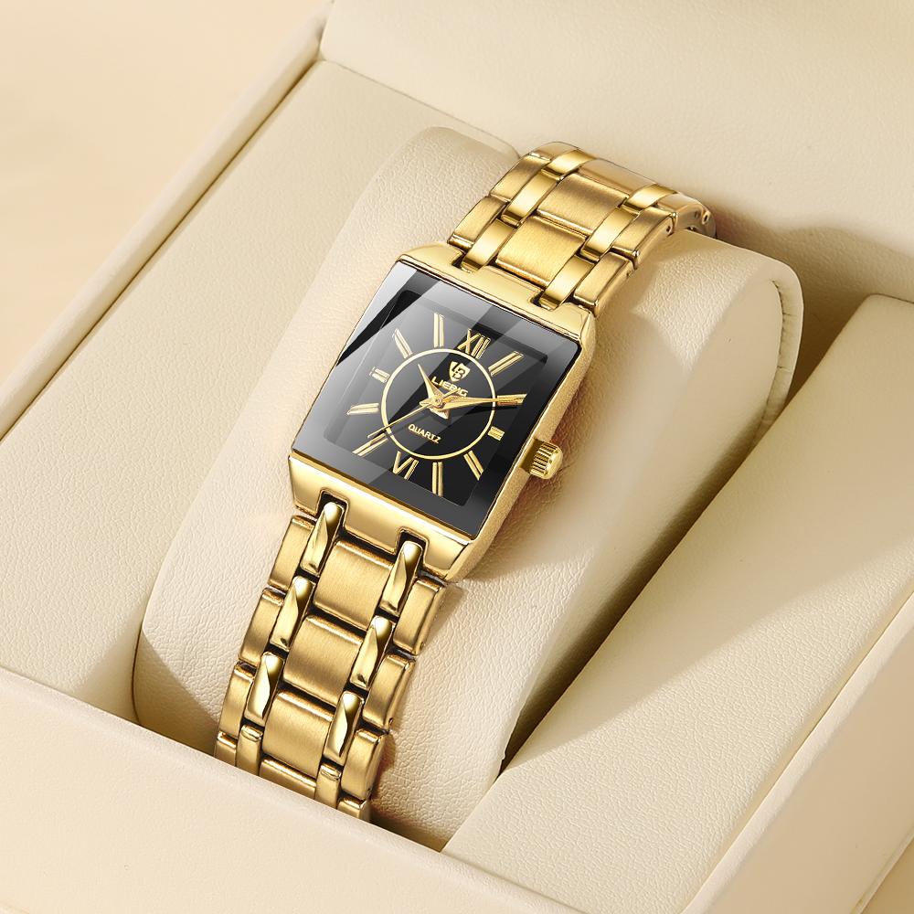 LIEBIG Luxury Quartz Wristwatches For Women Men Business Watch Simple Design Black Gold Stainless Steel Waterproof Quartz Clock