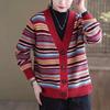 Women's Retro Striped Knit Cardigan for Fall/Winter: V-Neck, Button-Front, Casual, Loose-Fit Jacket