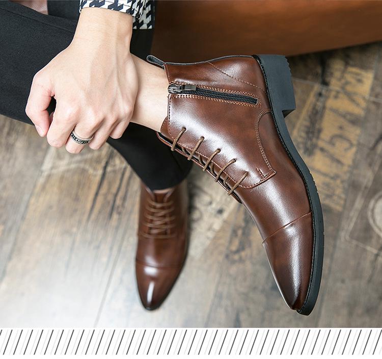 Men's Plus Size Autumn Pointed Toe Leather Ankle Boots - Casual & Formal Zipper High Tops