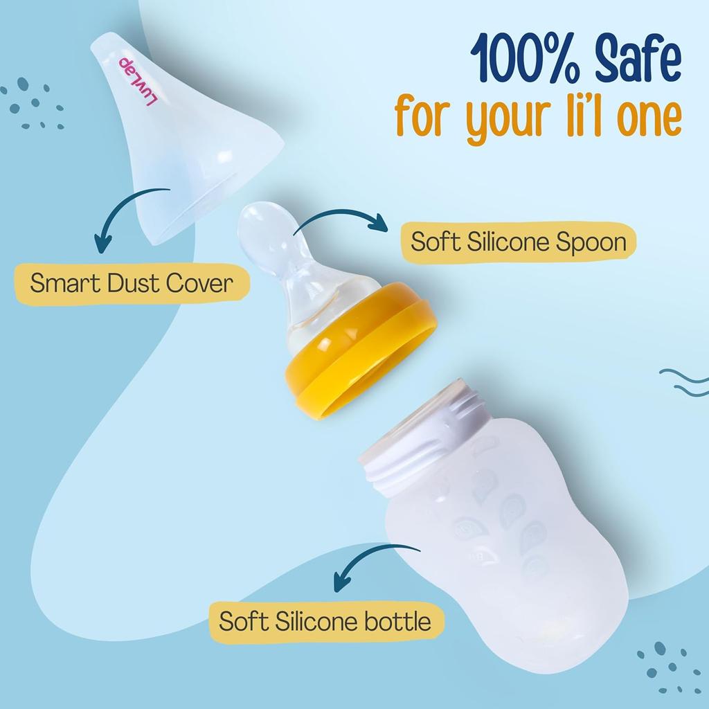 LuvLap Silicone Baby Feeding Bottle With Squeezy Spoon For Infant Baby Food Puree Juice Milk Water Feeder 180ml