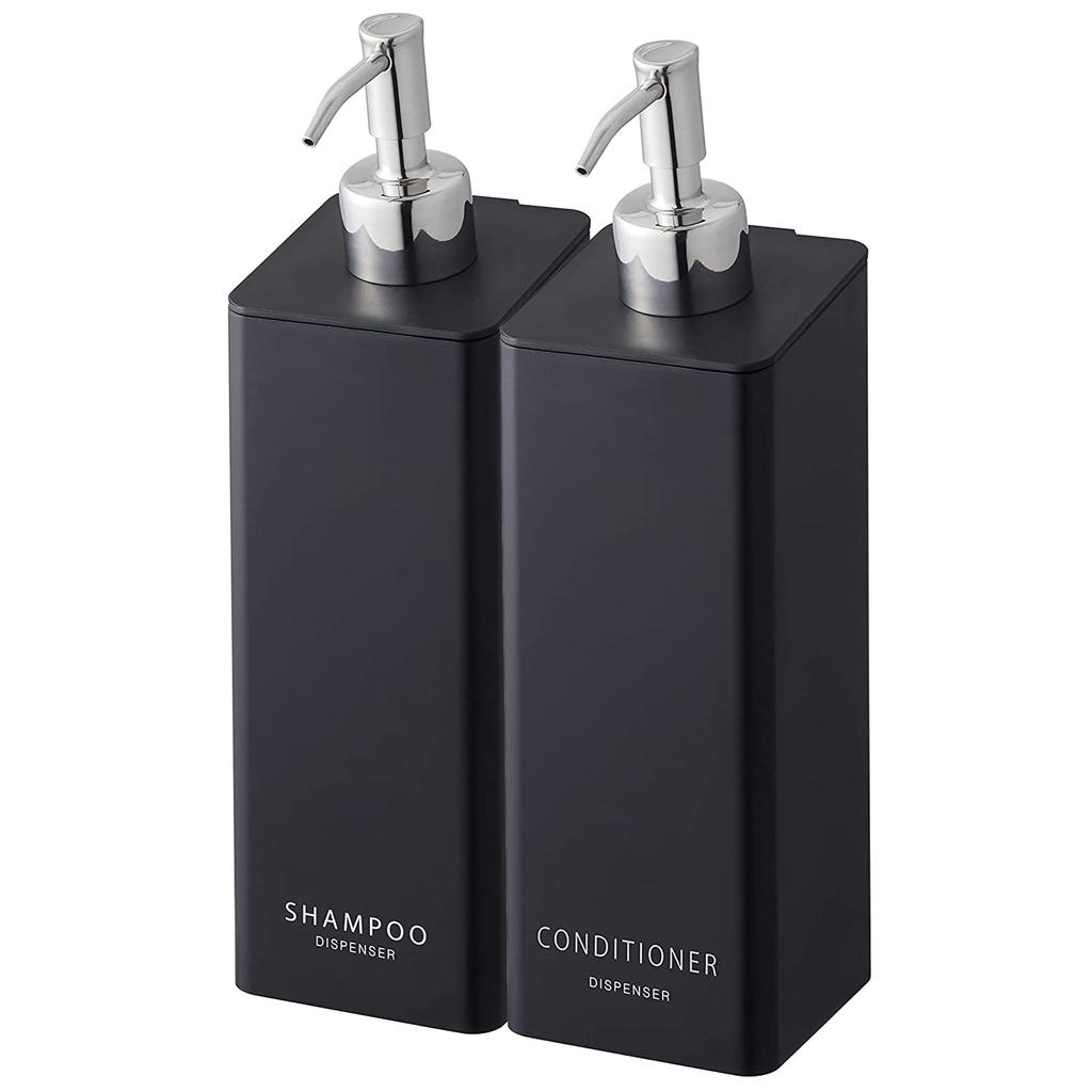 Yamazaki Tower Magnetic Two-Way Dispenser (Set of 2) - Magnetic Refillable Bottles for Shampoo and Conditioner, Black, 4259 and 4261