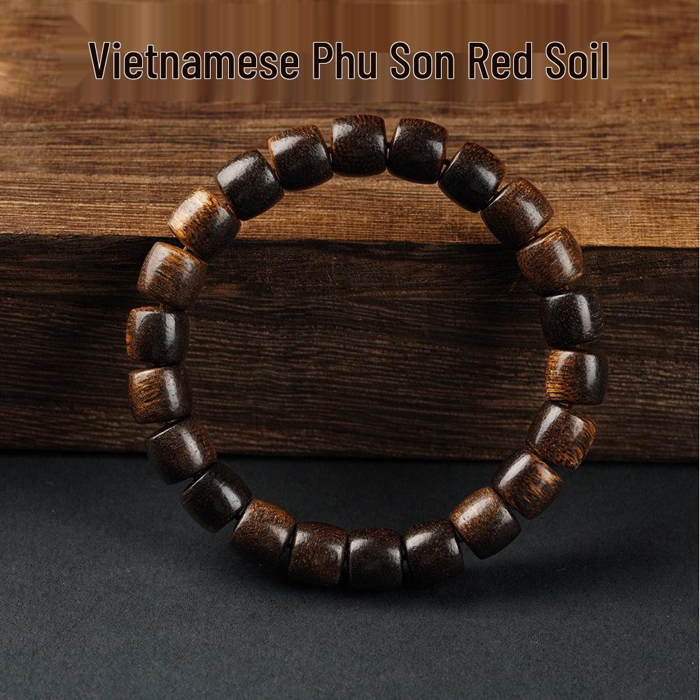 Natural Vietnamese Phu Son Red Soil Agarwood Bracelet with 0.9cm Full Barrel Beads - 99 Sinking Beads, Ideal for National Day or Birthday Gifts 9mm