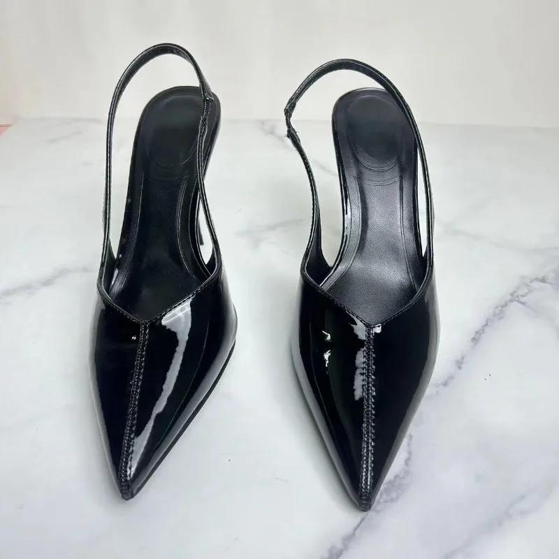 Fashion Versatile Summer High Heels Women Modern Sandals Patent Leather Concise Design Slip On Pointed Brand Designer Female Dress Shoes
