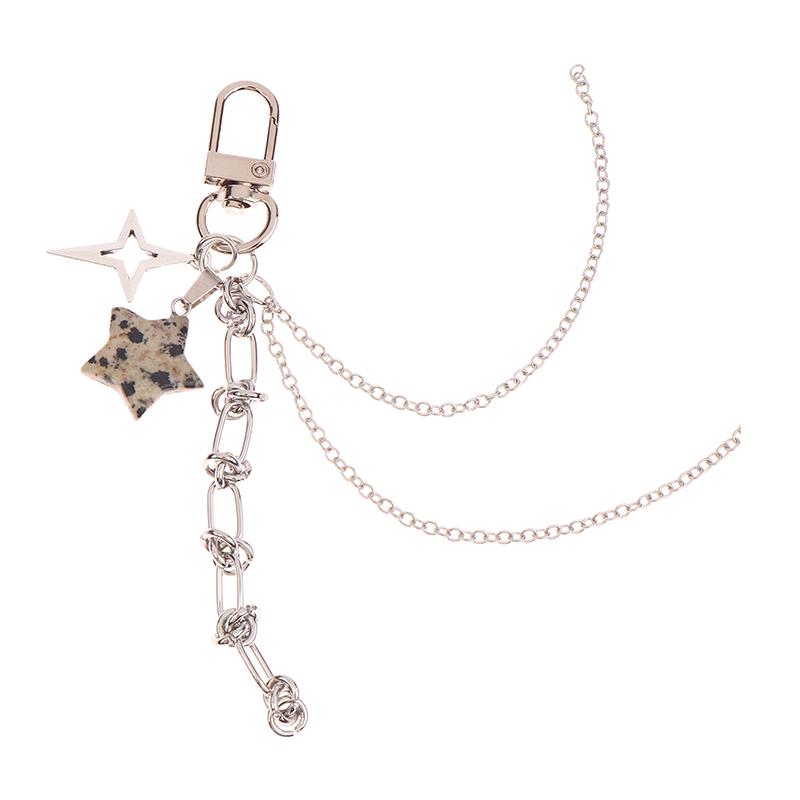 Korean Ins Style Spotted Star Tassel Keychain Y2K Metal Keyring Sweet Cool Key Holder For Women Bag Pendant Hanging Decoration