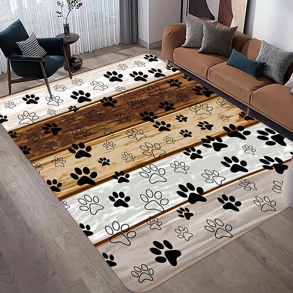 Modern Minimalist Pet Paw Print Wood Grain Rug Non-Slip Indoor Hallway Carpet Soft Stain-Resistant Mat for Entryway Living Room