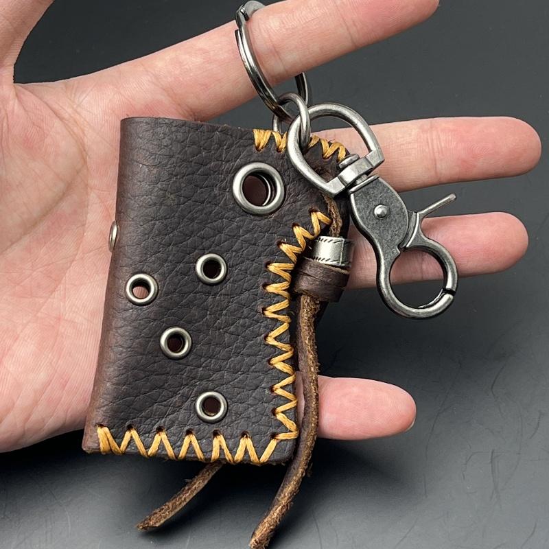 Accesorios de Moda Originales Llavero de Cuero Genuino Decoración para Cinturón de Jeans Colgante Metálico para Mochila Latón Acero Inoxidable