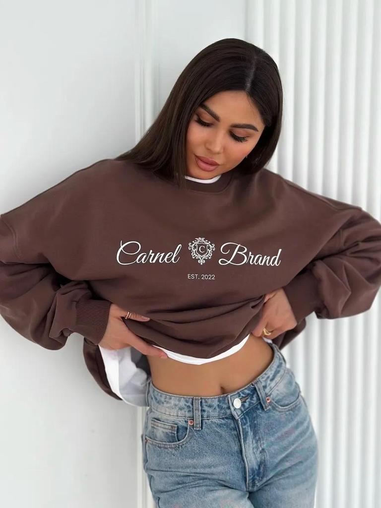 Women's Oversized Letter Print Fleece Sweatshirt - Stylish and Cozy Design