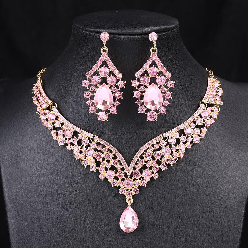 European & American Crown Necklace & Earrings Alloy Jewelry Set for Brides