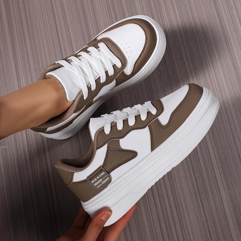 Fashion Fashion Sneakers Autumn New Round Toe Deep Mouth Front Lace-up Colorblock Platform Flat Single Shoes