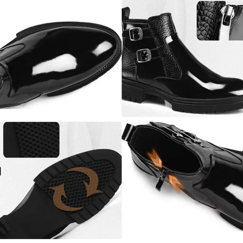 Fashion Punk Men's Ankle Boots Brand Black Platform Motorcycle Boots Fashion Buckle Strap Winter Working Boots for Men Botas Para Hombre