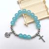 Colorful Glass Cross Bracelets Beaded Stretch Bracelets for Woman Jewelry Wristband Handchain for Baptisms Gift