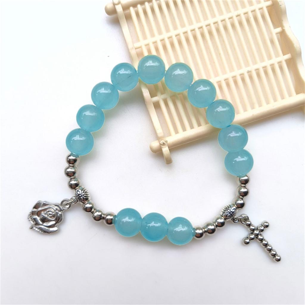 Colorful Glass Cross Bracelets Beaded Stretch Bracelets for Woman Jewelry Wristband Handchain for Baptisms Gift