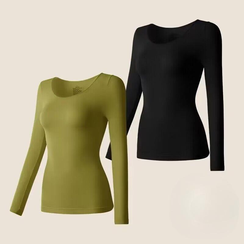 2er Pack Damen Thermo-Unterwäsche - Nahtlose spurenlose Unterhemden, Leichte warme Basisschicht geeignet für Herbst und Winter