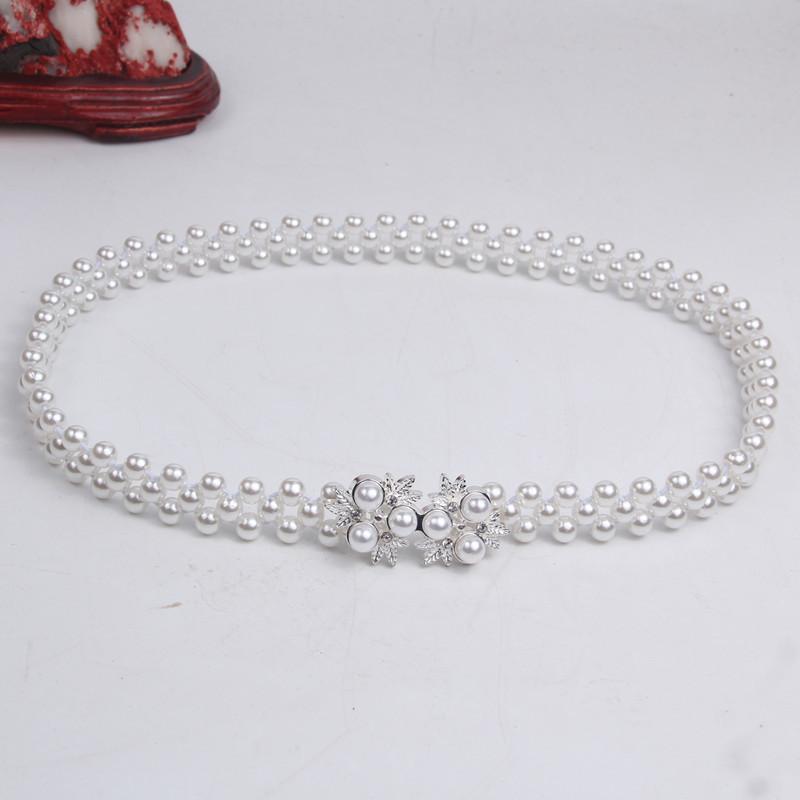 Rhinestone Pearl Waist Chain Women'S Elastic Waist Seal Women'S Decoration Elastic Woven Belt Dress Decoration
