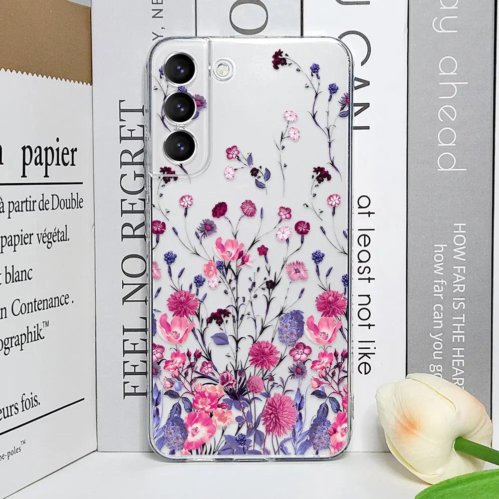 Cute Flower Painted Phone Case for Samsung S22 S21 FE Ultra Clear Silicone Soft Cases for Samsung Galaxy S25 S24 S23 Plus Covers