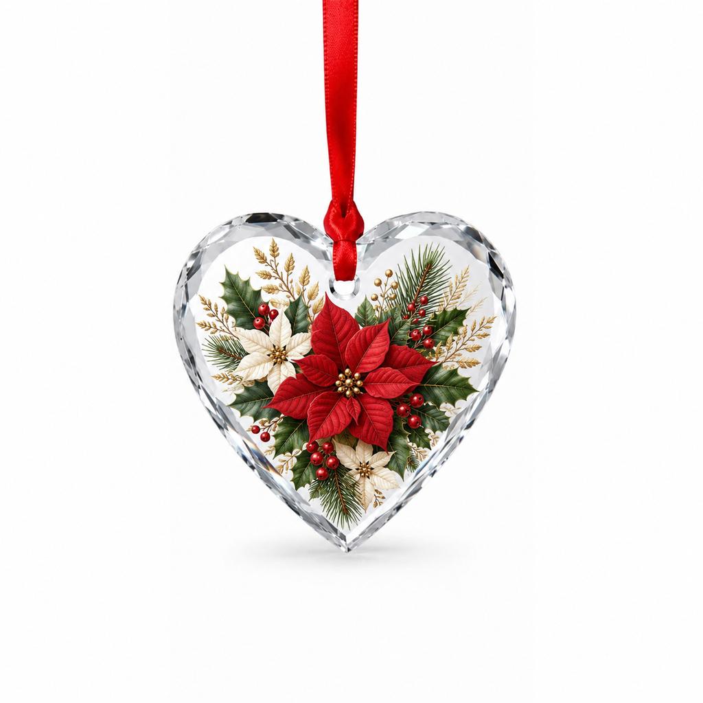 Custom Christmas Crystal Ornament Heart Shaped Hanging Glass Pendant Personalized Holiday Keepsake Gift