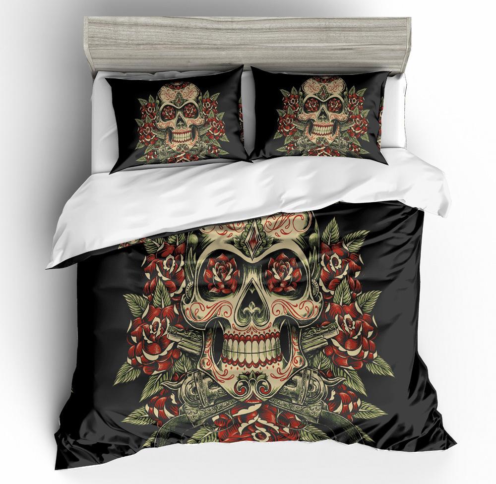 Luxury Bed Linens Set King Size All Hallows' Day Sugar Skull Duvet Sets Bedding Dekbedovertrek 240/220 Purple Pink Home Textile