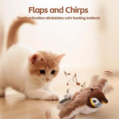 Fliegender Vogel Katzenspielzeug Interaktives Katzenspielzeug Wiederaufladbarer Zwitschernder Klappernder Vogel(kein Fliegen) Kann durch Berührung aktiviertes Plüschspielzeug mit Katzenminze hinzufügen