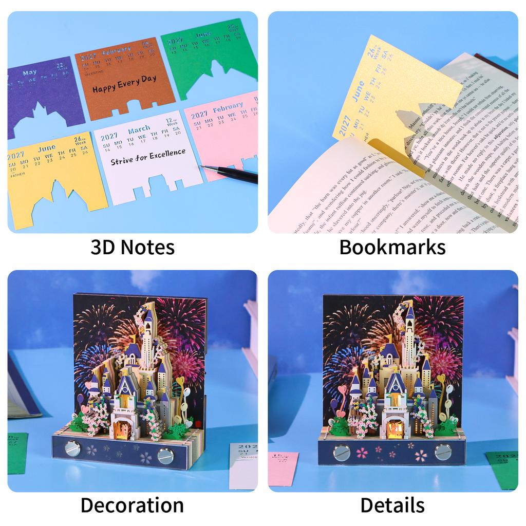 3D Memo Pad Calendar Sakura Fairy Tale Castle Notepad Desk Decoration Paper Bookmark Stationery Luxury Birthday Gift for Girls