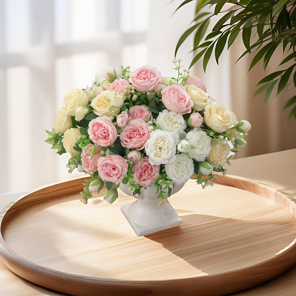 Rose Pink Bouquet Peony Artificial Flowers for Bride Wedding Home Decoration Faxu Flowers