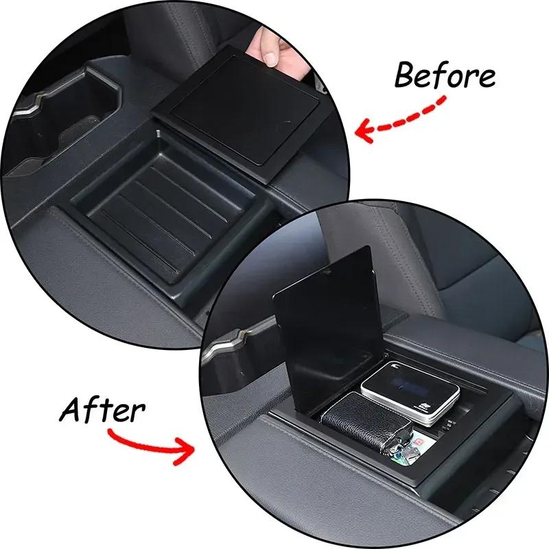 For Toyota Tundra -24 ABS Matte Black Car Armrest Box Storage Box Opening and Closing Cover Sticker Car Interior Accessories