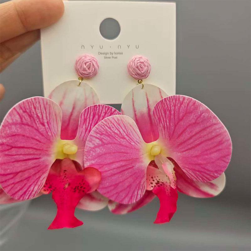 European-American Cross-Border Earrings: Women's Fashion 3D Butterfly Orchid Flower Head Jewelry, Exaggerated High-End Style