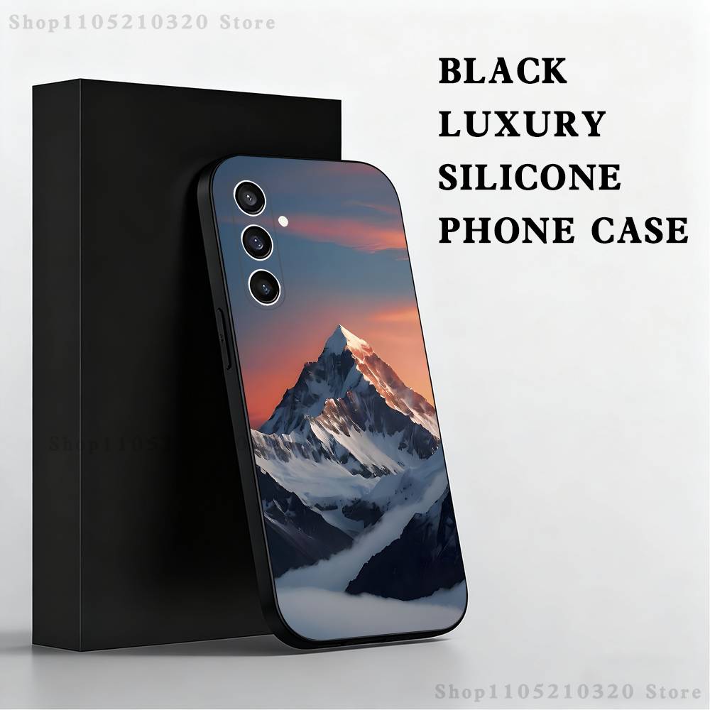 Snow Mountain Scenery Design Phone Case For Samsung S 25,24,23,22,30,21,10,9,Ultra,Plus,Lite,FE,4,5 G Black Soft Case
