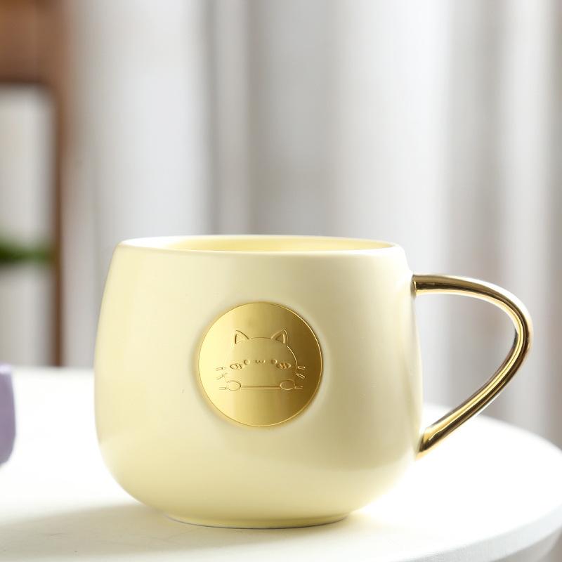 Creative Ceramic Mug Cute Girl Cat Coffee Cup Gold Handle Electroplated Cup Can Be Formulated