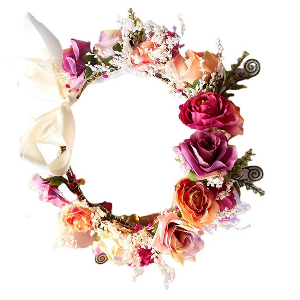 Böhmischer Stil Floraler Kranz Kopfschmuck für Frauen Elegantes Handgefertigtes Blumenstirnband Tragbar Strandreise Garten Fotografie Requisiten