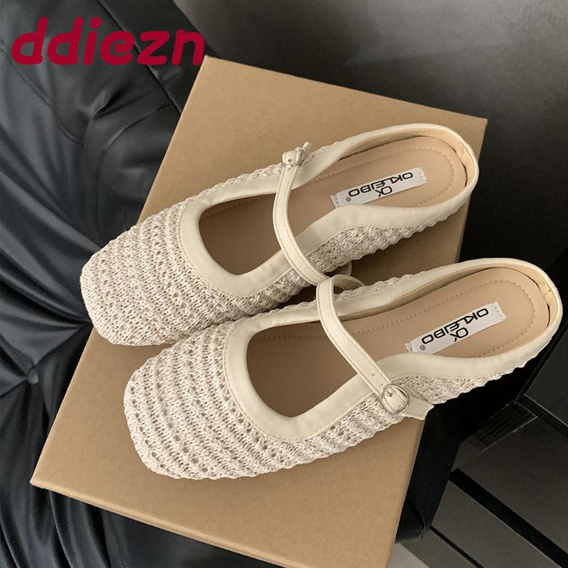 Fashion Fashion Shallow Designer Buckle Ladies Flats Mary Janes Shoes Female Slip On Footwear Weave Women Flats With Shoes Mules