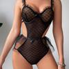 New sexy grid tulle suspender tutu skirt one-body erotic underwear set