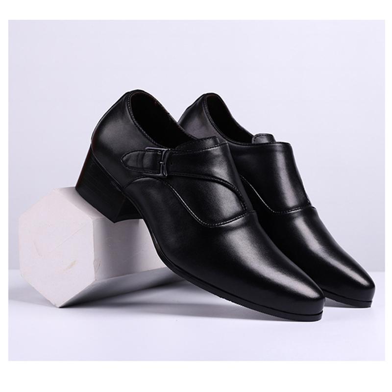 Fashion Dress Business Shoes Mens Monks High Heels Shoes 6cm Brand Male Footwear Black